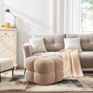 Square boucle tufted ottoman pouf – upholstered footrest and coffee table for living room or bedroom