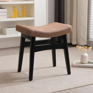 Vanity Stool with Wooden Legs Contemporary pouffe stool with cushioned seat – perfect for bedroom, living room, or reading corner