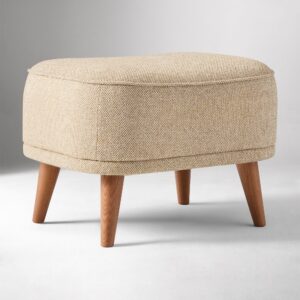 Beige wooden leg ottoman stool with thick cushion – elegant and compact footrest for home use